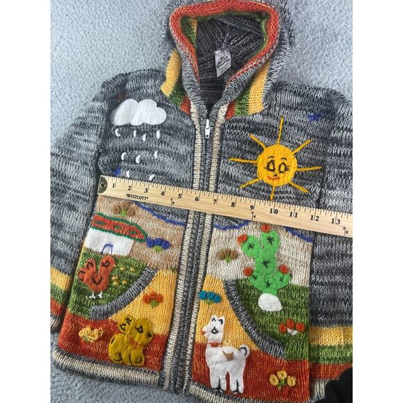 Native Creation Peruvian Hoodie Boys XS Sweater Knit Full Zip Animals Weather - Picture 9 of 12